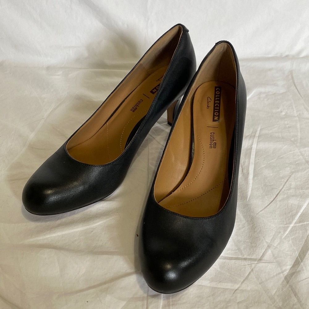 Clarks black leather heels size 9.5 - worn once!